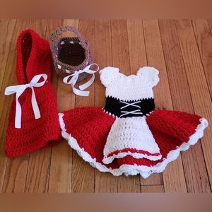 Crochet Newborn Little Red Riding Hood Dress Set